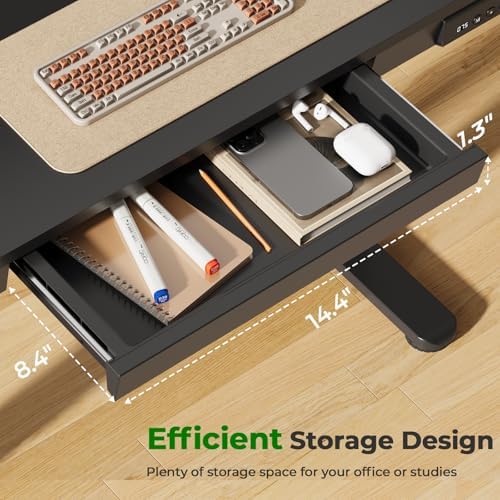 35" Electric Standing Desk with Drawer, 4 Lockable Wheels
