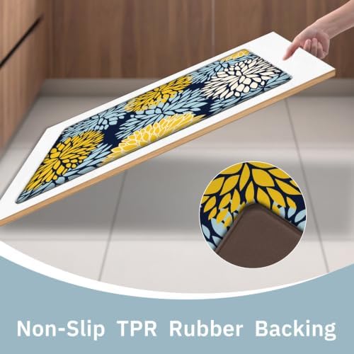 Kitchen Mats Set of 2 Cushioned Anti Fatigue Kitchen Rugs Non Slip Waterproof Kitchen Runner Memory Foam Floor Mat Comfort Standing Mat for Sink,Office,Laundry, Navy Yellow