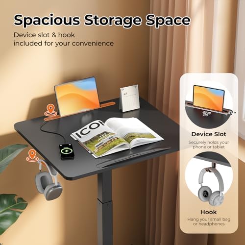 JOY worker 23.6" Small Rolling Standing Desk, 90° Tilt Mobile Laptop Cart