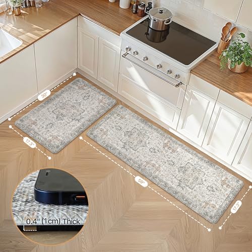 GENIMO Anti Fatigue Kitchen Mats for Floor 2PCS, Standing Rugs,GrayTaupe