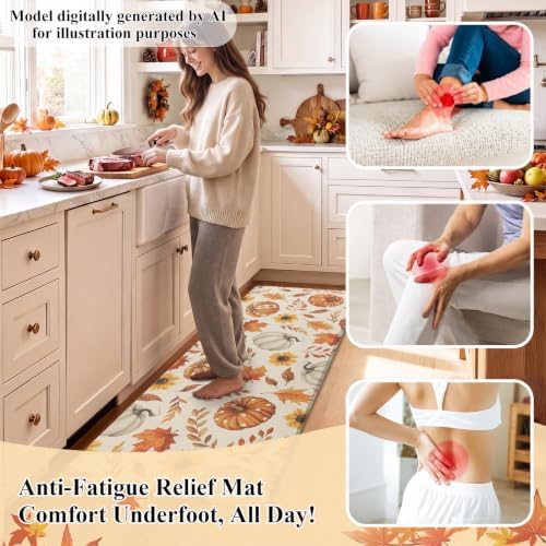 HEBE Fall Kitchen Rugs Set of 2,Anti Fatigue Pumpkin Kitchen Mats for Floor
