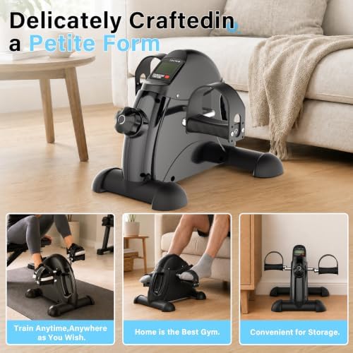 Under Desk Pedal Exerciser, Portable Silent Mini Bike, Stepless Resistance, 2-in-1 Arm & Leg Workout, Digital Monitor, Multi Colors, Fitness Gift for Office Workers, Adults & Seniors