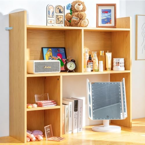 deli Desktop Shelf, Desk Hutch with 5 Shelves for Computer Desk, Natural