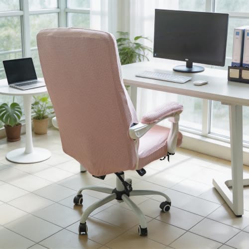 FORCHEER Water-Resistant Large Office Chair Cover with Armrest Covers Pink Stretch Jacquard Computer Desk Chair Slipcover Non-Slip Cats/Dogs Proof Washable