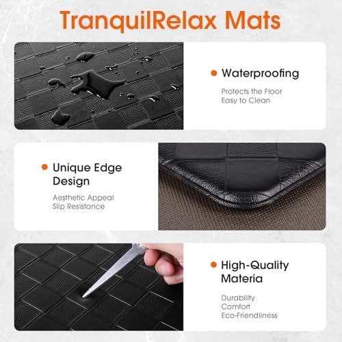 TranquilRelax Kitchen Mats, Cushioned Mats with Extra-Long Runner, Black