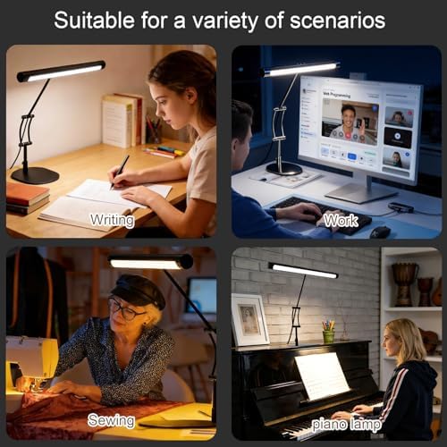 LED Desk Lamp for Home Office, Eye-Protecting Desk Light with Base，3 Color 10 Brightness Metal Table lamp,Suitable for Work, Study and Reading (Black)