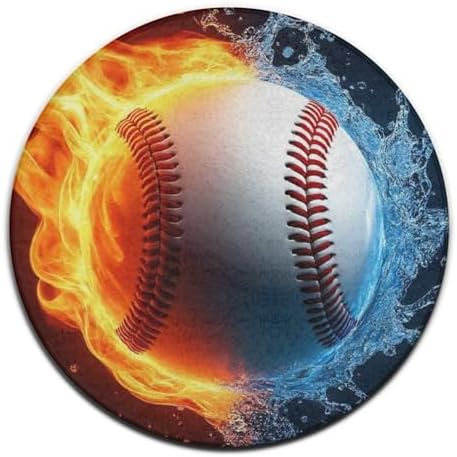 Women's Large Home Decor Mat, Soft Round Yoga Carpet, Non Slip Machine Washable Home Office Circle Rug Water Fire Flame Baseball Sport