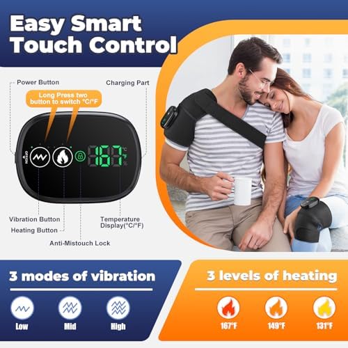 Cordless Electric Heated Knee Massager, 3-in-1 Heated Knee Massager with Heat for Knee Elbow Shoulder Wrap with 3 Vibration & Heating Modes (2 Pack)