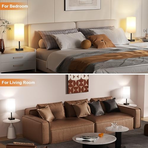 Set of 2 White Bedside Table Lamps for Bedroom - Nightstand Lamp, USB C+A