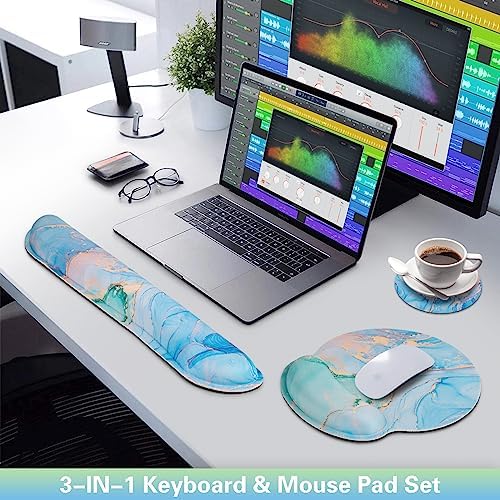 Mouse Pad Blue, 3-in-1 Mouse Pad with Wrist Rest for Keyboard and Mouse