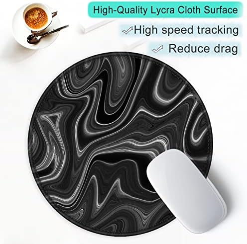 ITNRSIIET Round Mouse Pad with Stitched Edge Premium-Textured Waterproof Non-Slip Rubber Base Desktop Protection Mat Diameter 8.7 inches, Abstract Black and White