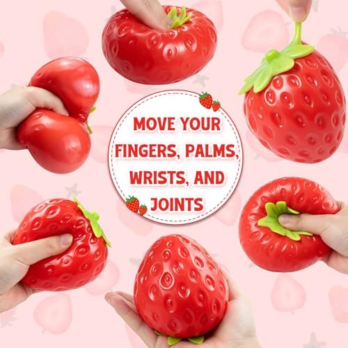 Big Strawberry Stress Ball Squeeze Toy, 3.9 in Large Red Strawberry