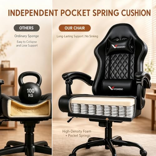 Ergonomic Gaming Chair with Footrest Lumbar Support, Home Office Game Desk