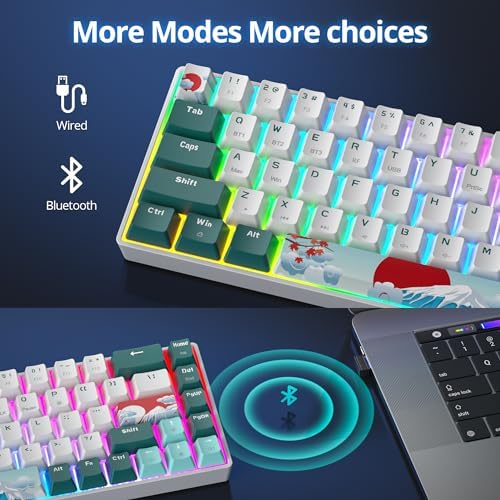 surmen Wireless 65% Mechanical Keyboard Hot Swappable, 68 Keys Bluetooth Gaming Keyboard with Quiet Linear Yellow Switch for PC Mac Gamer(Gateron Yellow, Forest 68)