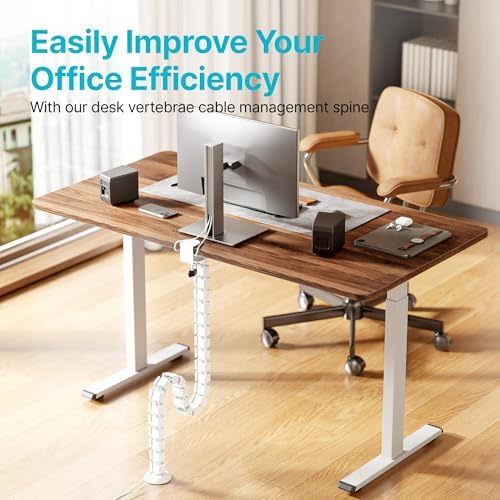 PEGZONE Under Desk Cable Management Spine – Flexible Cable Snake Organizer for Standing Desk, No Drill Clamp-on Vertebrae Wire Management for 0.4"-2" Table, White
