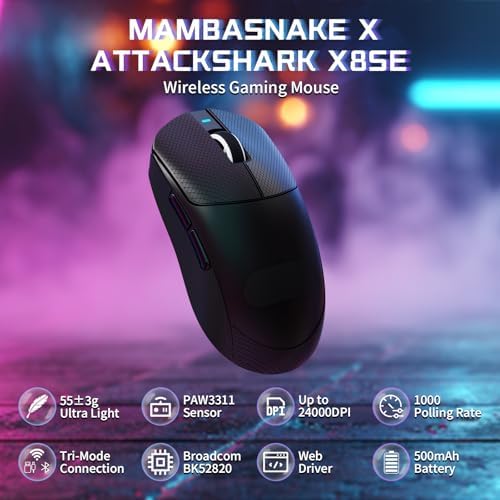 ATTACK SHARK X8 SE Tri-Mode Wireless Gaming Mouse Ergonomic 59g Lightweight