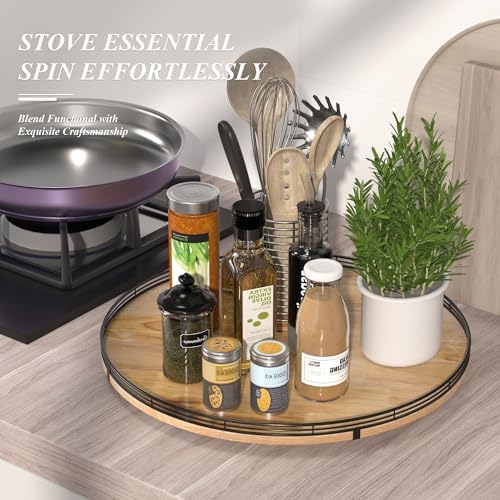 AMH 21-Inch Extra Large Farmhouse Oak Lazy Susan Organizer