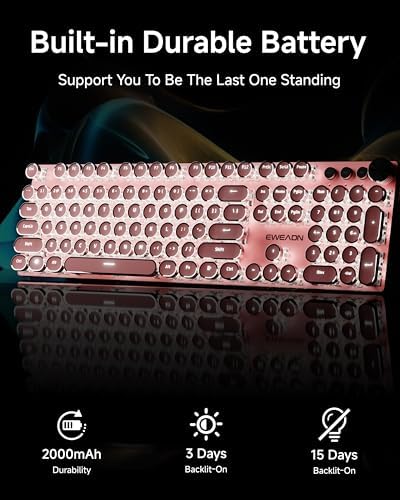 Wireless Typewriter Style Mechanical Keyboard with White Backlit, Knob
