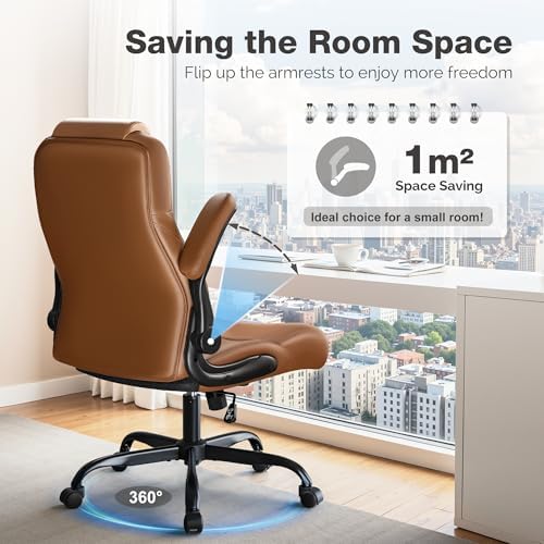 Furmax Big and Tall Office Chair 500lbs, Heavy Duty Office Chairs, Ergonomic High Back Desk Chair, Adjustable Flip Up Armrest Executive Chair Made of PU Leather, Computer Chair for Gaming Desk (brown)
