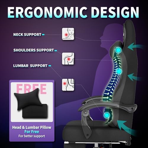 Gaming Chair, Big and Tall Gaming Chairs for Adults with Footrest and Lumbar Support, Comfortable Ergonomic Fabric Computer Chair 350 lbs, 360° Swivel, Height Adjustable Video Game Chairs, Silla Gamer
