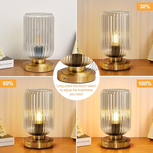 LightRound Cordless Table Lamp for Bedroom, Touch Stepless Dimmable