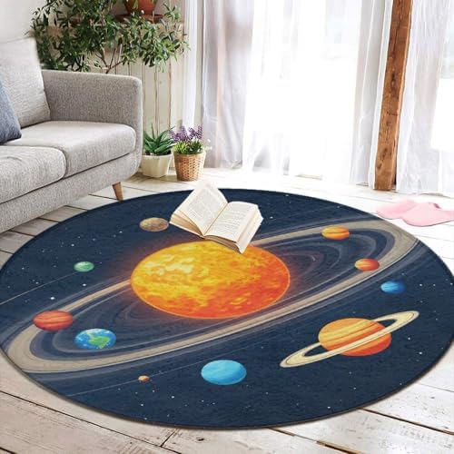 Women's Large Home Decor Mat, Soft Round Yoga Carpet, Non Slip Machine Washable Home Office Circle Rug Solar System Space