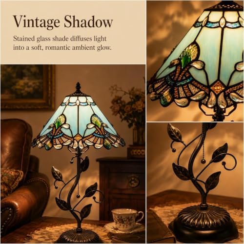 Tiffany Table Lamp Stained Glass Bedside Reading Light W12H19 inch