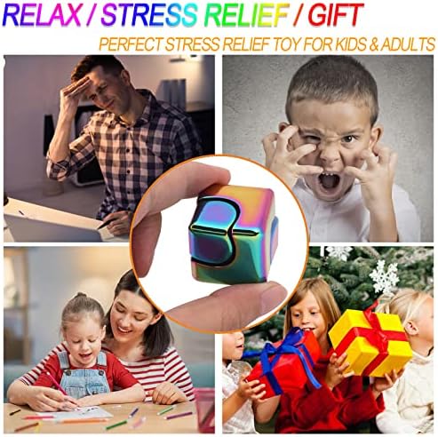 QLKUNLA Fidget Cube Spinner Anti-Anxiety Focusing Fidget Toys EDC Fidgets Spinner 4-in-1 Toy Metallic Focus Toy Cube Finger Top Desktop ADHD Stress Relieve Toys for Kids and Adults (Gold)
