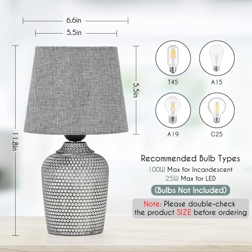 11.8’’ Small Table Lamps Set of 2 for Bedroom Kid’s Room Home Office, Gray
