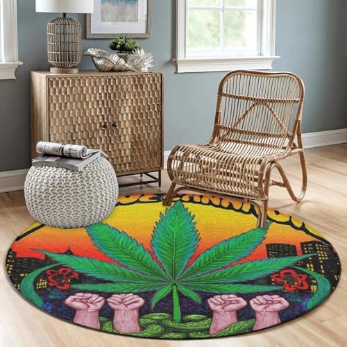Highly Premium Quality Floor Mat, Office Chair Decor Mat, Room Sofa Yoga Soft Round Carpet Trippy Weed Leaf Art, 24inch