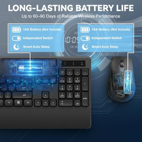 Wireless Keyboard and Mouse with Wrist Rest, 3 DPI Adjustable Mouse, 2.4G Lag-Free Cordless, Quiet and Soft Typing, Sleep Mode, Multimedia Keys, Compatible Windows Mac, Ideal for Business Home Office
