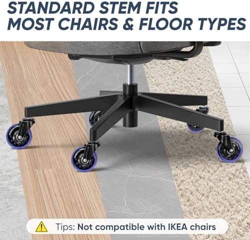 TICONN Office Chair Wheels, 3" Caster Wheels for Tile Carpets, Set of 5