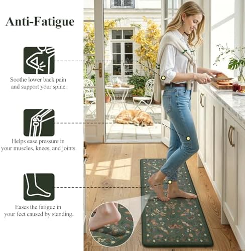 LEEVAN Anti Fatigue Kitchen Mats for Floor, Cushioned Kitchen Mat Set 2PCS