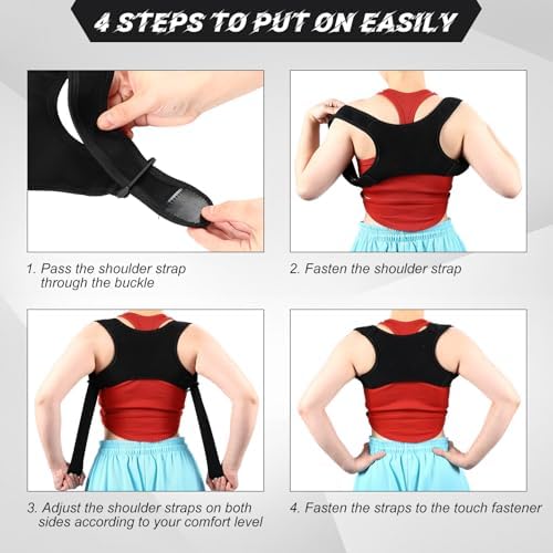Threlaco Posture Corrector for Women and Men, Adjustable Posture Back Brace Shoulder Brace, Discreet Under Clothes Design Back Support, Pain Relief for Improved Neck Support (Black)
