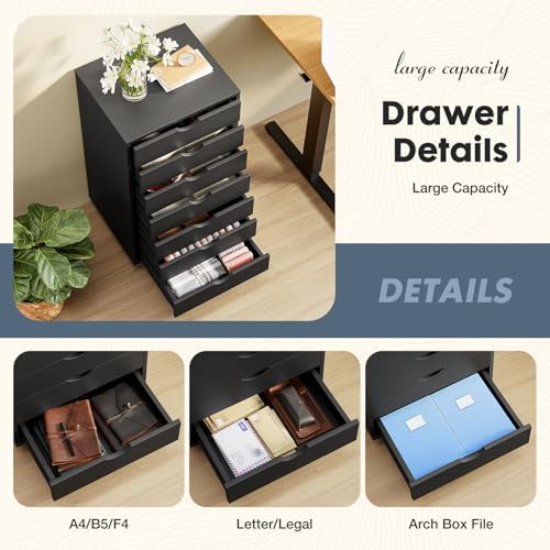 DUMOS 7 Drawer File Cabinet with Wheels, Vertical Office Storage Cabinet