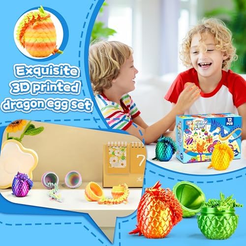 12PCS 3D Printed Dragons with Eggs, Articulated Fidget Toys