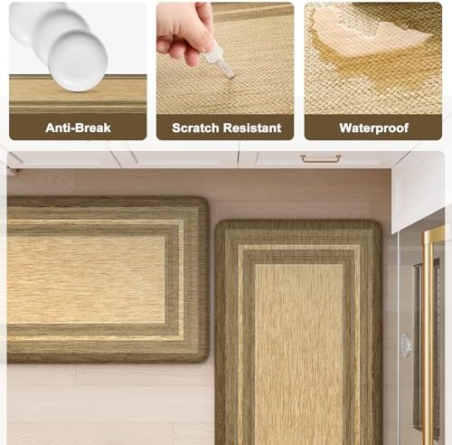 KIMODE Anti Fatigue Kitchen Mat, Cushioned Boho Kitchen Rugs Sets of 2