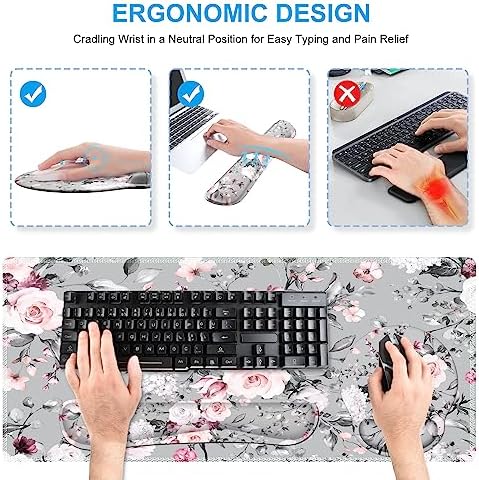 iCasso Desk Blotter for Workspace, Pink Floral 35.4"x15.7" Mousepad