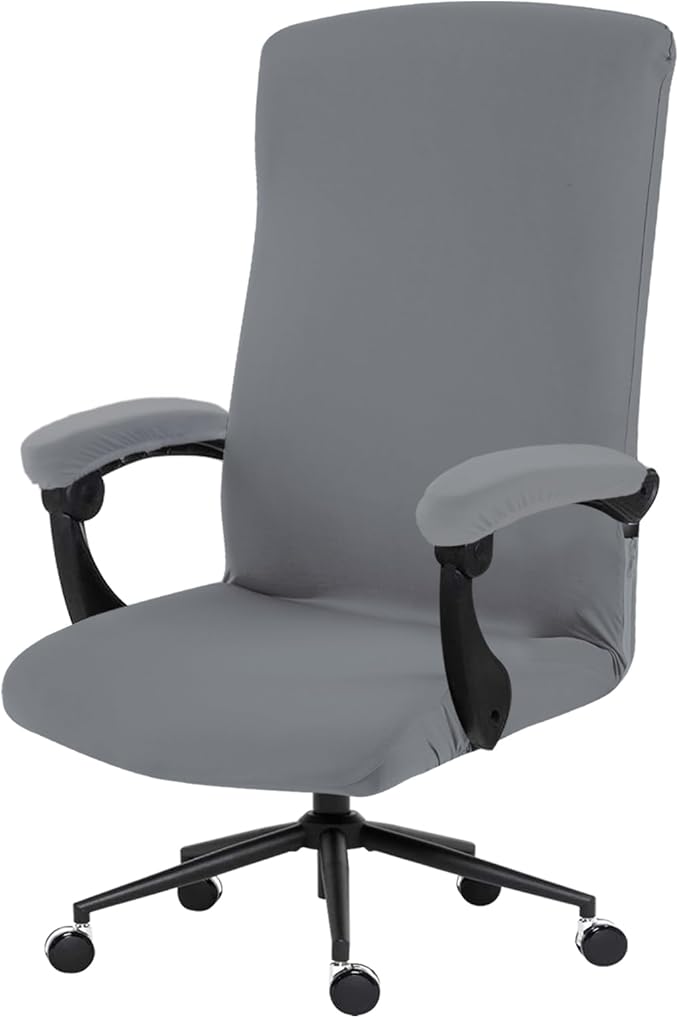 DIVA EN CAMINO DEC Stretch Computer Office Chair Cover with Armrest Covers Durable Zipper Universal Washable Removable Spandex Rotating Boss Chair Slipcovers Anti-dust Chair Seat Protector, Mid Gray