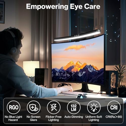Monitor Light Bar, Curved Computer Monitor Lamp for Eye Caring LED Dimmable Screen Light Bar, 3 Color Temperature Mode Lights, Touch Control USB Powered Monitor Lamp for Desk/Office/Home/Game