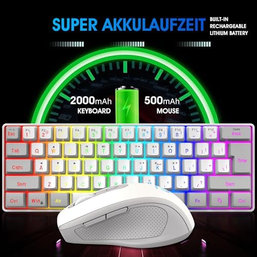 Snpurdiri 2.4G 60% Wireless Gaming Keyboard and Mouse Combo, Grey-White