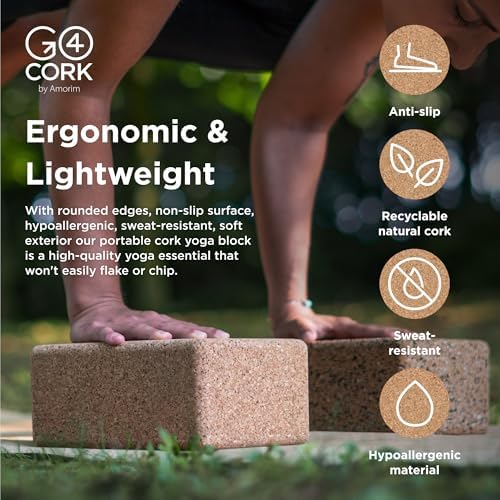 Go4Cork Cork Yoga Block | Non-Toxic, Alternative To Foam Yoga Blocks | Odorless, Soft, Non-Slip, Workout & Exercise | Yogi Gift Accessories | Men & Women | Eco Friendly, Sustainable