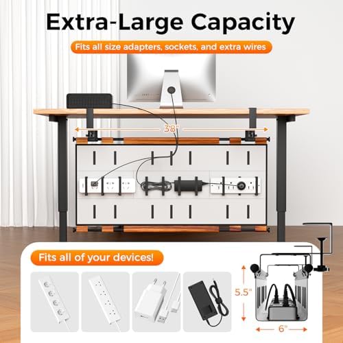 No Drill Thickened Under Desk Cable Management,38.5In,Wood-Grain