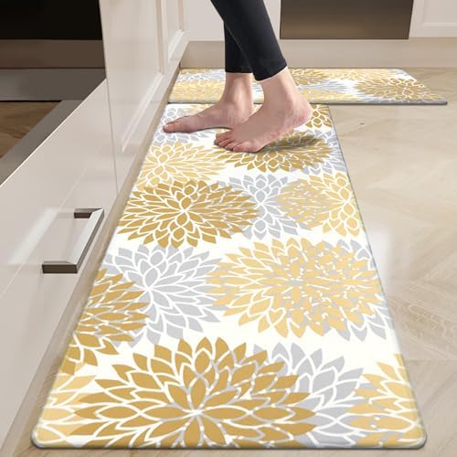 HEBE Anti Fatigue Kitchen Rugs Set of 2, Cushioned Kitchen Mats for Floor