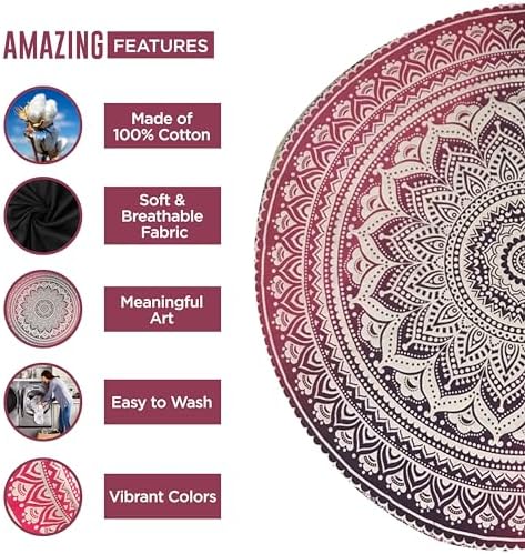 raajsee Pink Round Beach Tapestry Hippie/Boho Beach Blanket Mandala/Indian Cotton Throw - Round Tablecloth/Home Decor/Indie Rug Yoga Mat Meditation Picnic Rugs 127 CM / 50 INCHE Circle