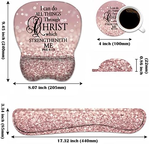 Ergonomic Mouse Pad Wrist Support and Keyboard Wrist Rest Set with Coasters, Non-Slip PU Base, Easy Typing & Pain Relief, Perfect for Home Office Working Studying, Bible Verse Phil 4-13