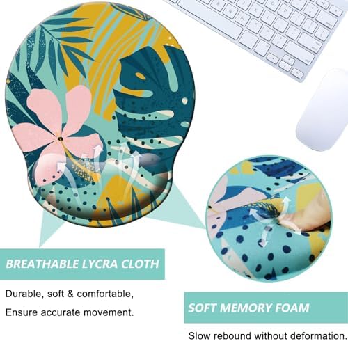 Mouse Pad with Wrist Support, Ergonomic Mouse Pad with Memory Foam Wrist Rest Cushion, Non-Slip Rubber Base Gaming Mice Pad for Home Office Computer Laptop, Petal