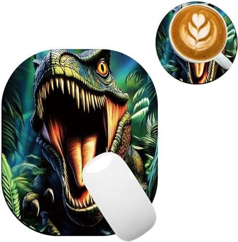Small Mouse Pad，Mini Mouse Pad 6 x 7 Inch，for Laptop Keyboard Tray Wireless Mouse Home Office Travel，with Non-Slip Rubber Base, Waterproof Mouse Mat，Roaring Dinosaur in Jungle