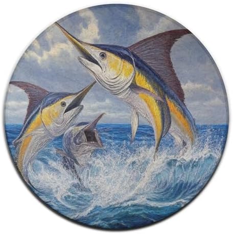 Home Decor Non Slip Kitchen Office Circle Rug, Machine Washable Modern Round Area Rug, Room Sofa Yoga Soft Round Carpet Whimsical Fish Painting, 36inch