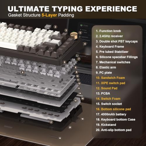 YUNZII B75 PRO 75% Wireless Mechanical Keyboard (Coffee Brown, MilkV2)